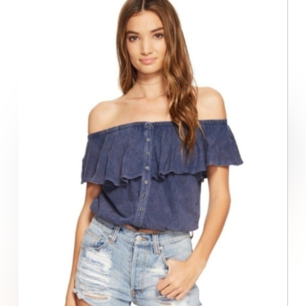 We The Free Blue Off-Shoulder Blouse